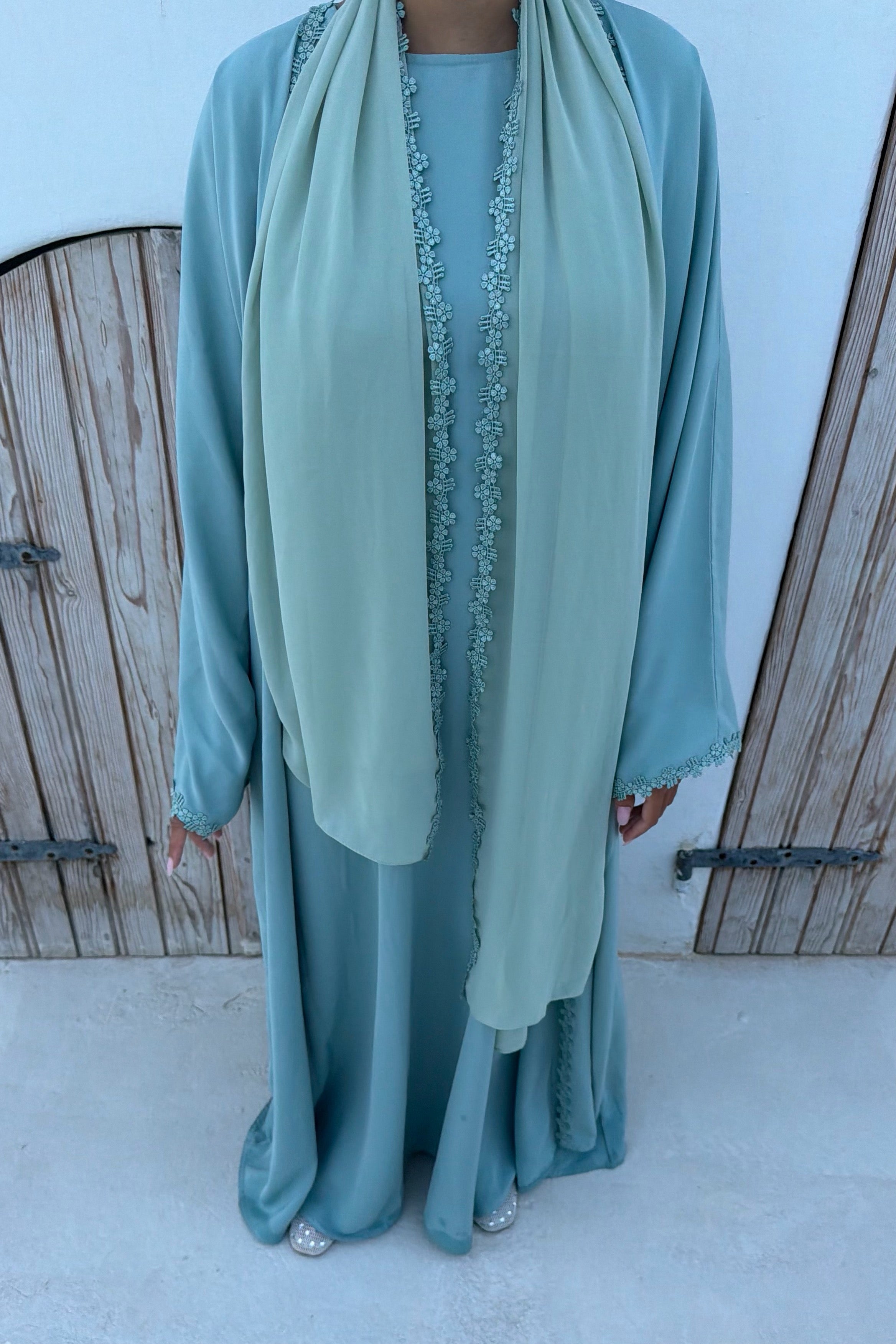 Abaya fleurie Verte