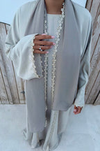 Abaya fleurie Beige
