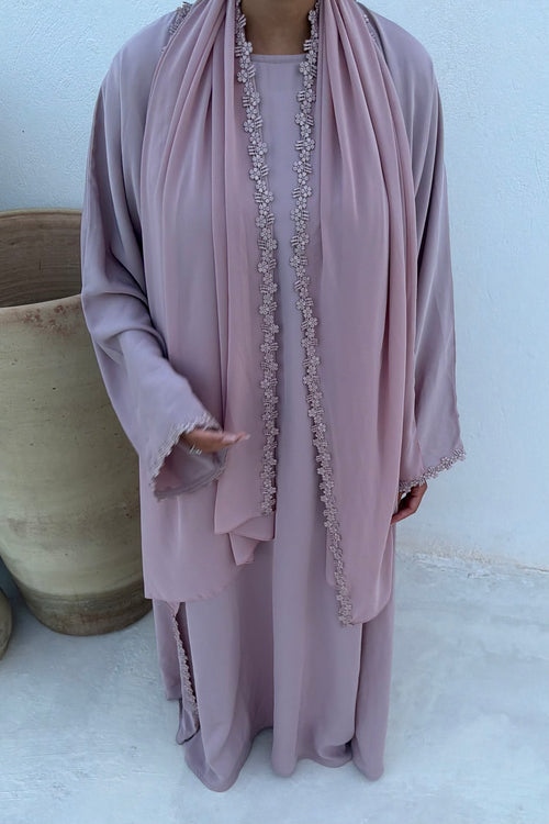 Abaya fleurie Lila