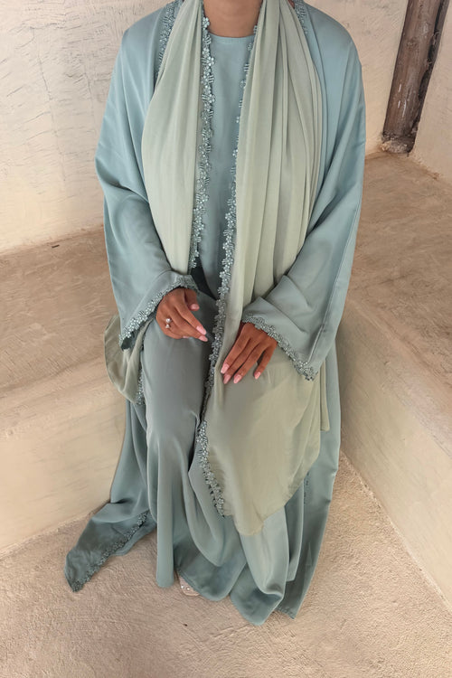 Abaya fleurie Verte