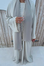 Abaya fleurie Beige