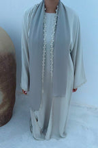 Abaya fleurie Beige